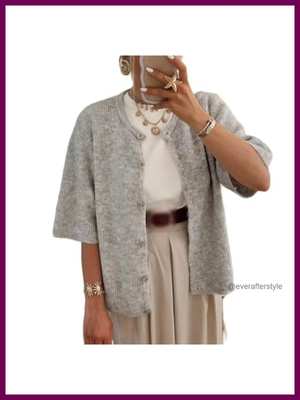 Women's Cropped Cardigan Sweater Short Sleeve Button Down Round Neck Knit Top